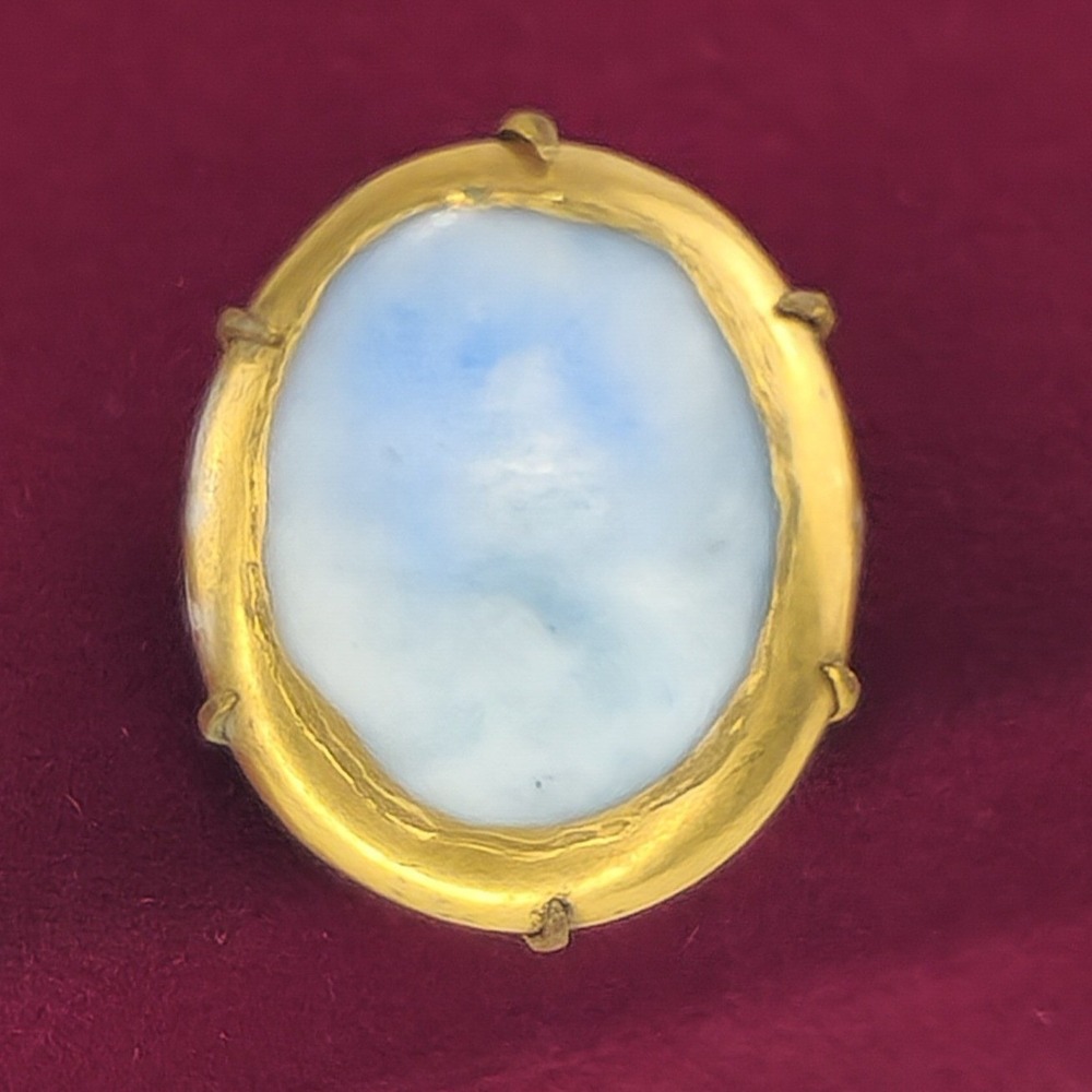 Antique Victorian Painted Porcelain Brooch Blue White C Clasp Gold Tone